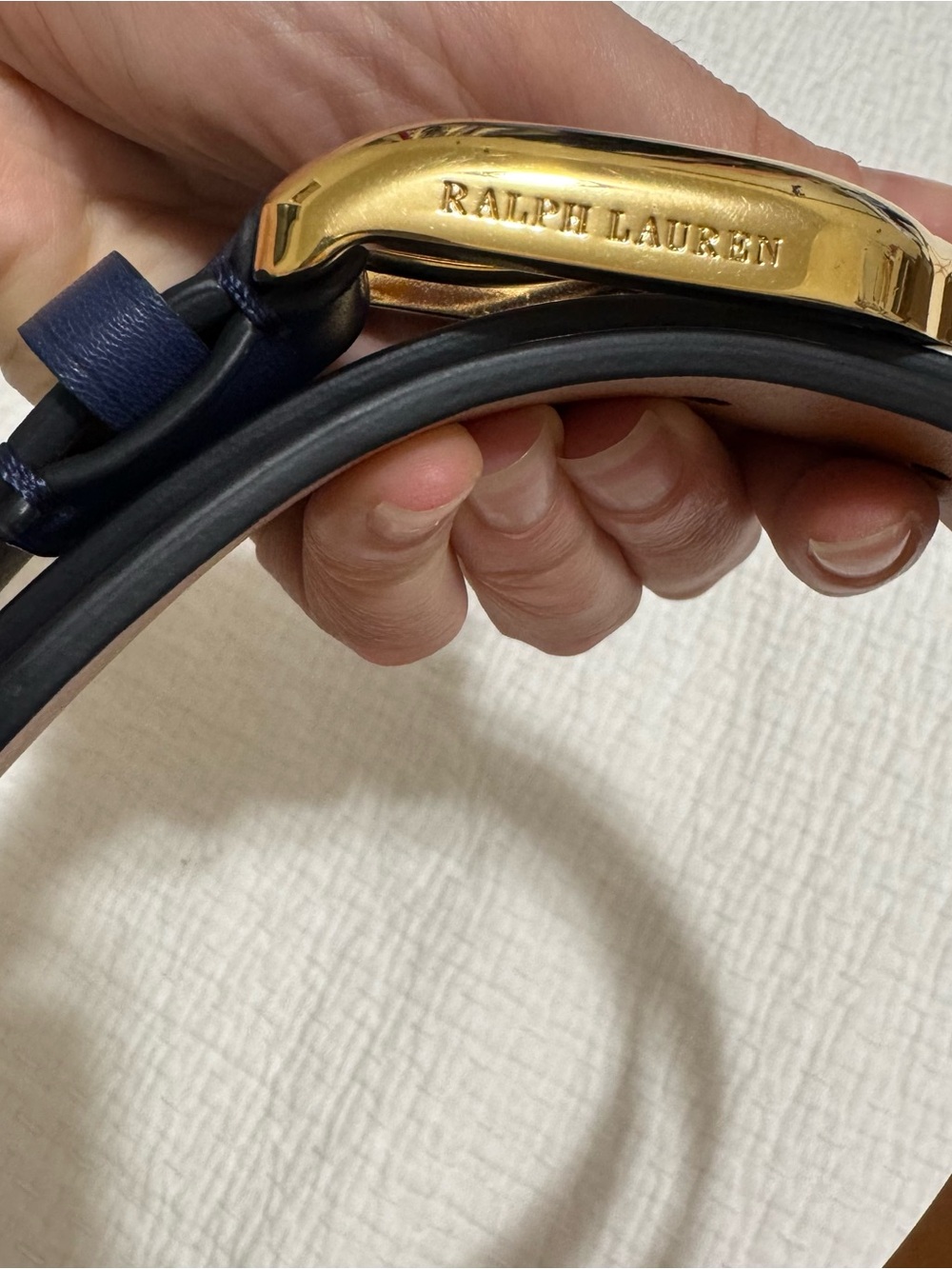 Ralph Lauren Purple Label Navy Leather Belt, women’s, size M, new - Picture 3 of 5